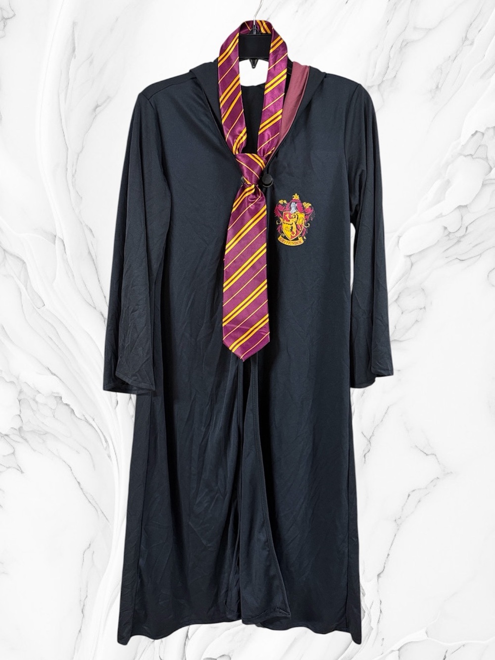 Harry Potter Black Gryffindor Robe cape Maroon & Gold Tie, round glasses Small